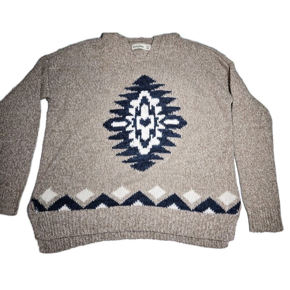 Abercrombie Knit Sweater Lot Grey Cream Hooded Aztec Tribal Women XS Kids 13/14